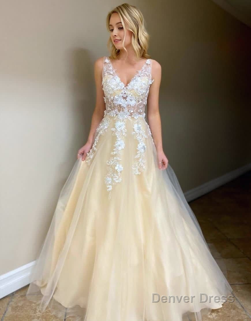 A-Line Floor Length Prom Evening Dress With Appliques