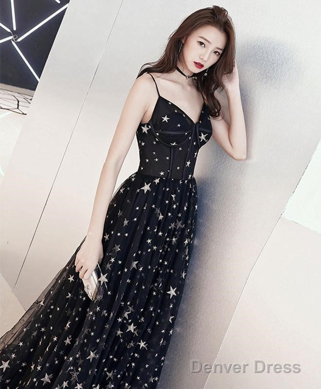 A-Line Floor-Length Star Lace Beautiful Long Black Prom Formal Dress Secondary image