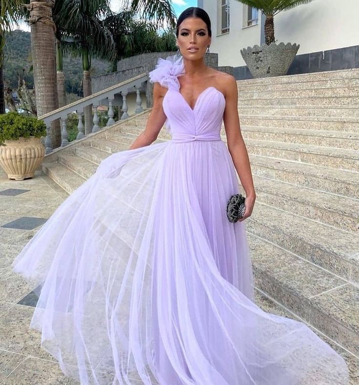 Light Purple A-Line Floor-Length Tulle Long Prom Dress Prom Gowns Bridesmaid Dresses Secondary image