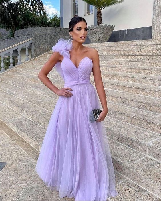 Light Purple A-Line Floor-Length Tulle Long Prom Dress Prom Gowns Bridesmaid Dresses
