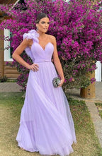 Light Purple A-Line Floor-Length Tulle Long Prom Dress Prom Gowns Bridesmaid Dresses
