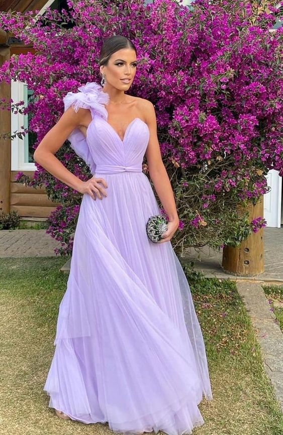 Light Purple A-Line Floor-Length Tulle Long Prom Dress Prom Gowns Bridesmaid Dresses