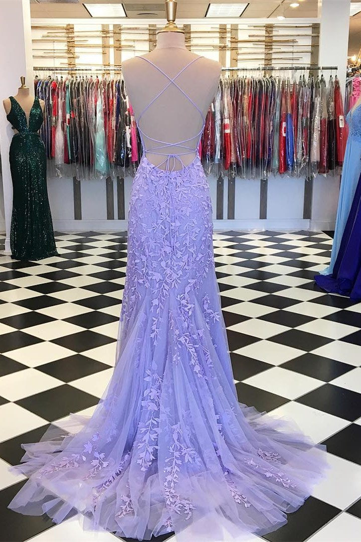 Red Floral Appliques Tulle Mermaid Long Prom Dresses