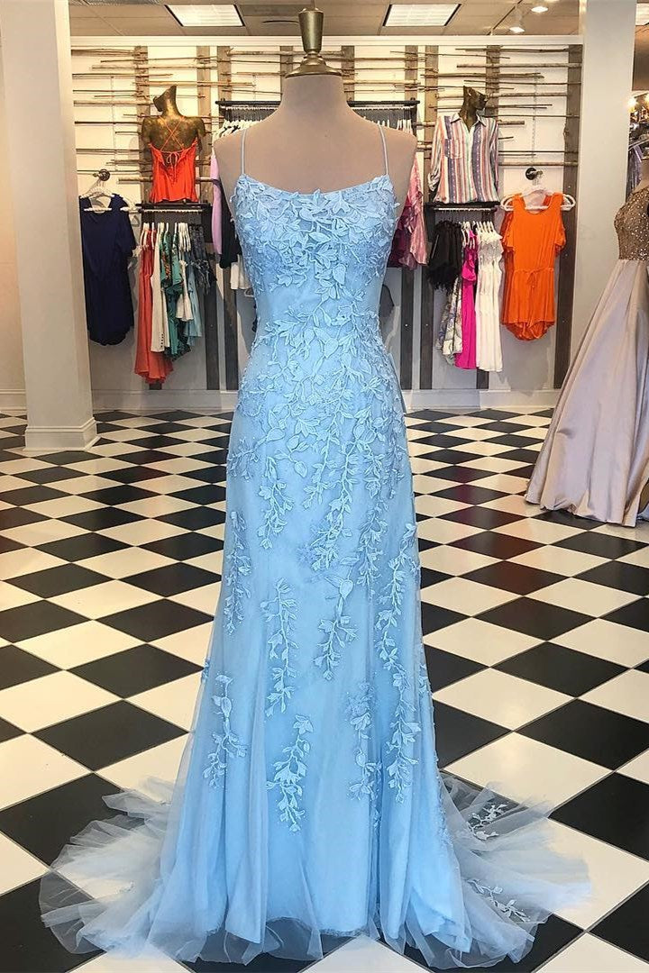Red Floral Appliques Tulle Mermaid Long Prom Dresses