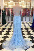 Red Floral Appliques Tulle Mermaid Long Prom Dresses
