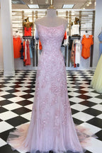 Red Floral Appliques Tulle Mermaid Long Prom Dresses