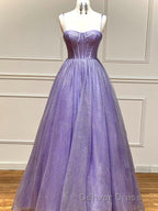 A Line Glitter Tulle Prom Dresses with Pockets