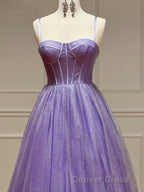 A Line Glitter Tulle Prom Dresses with Pockets