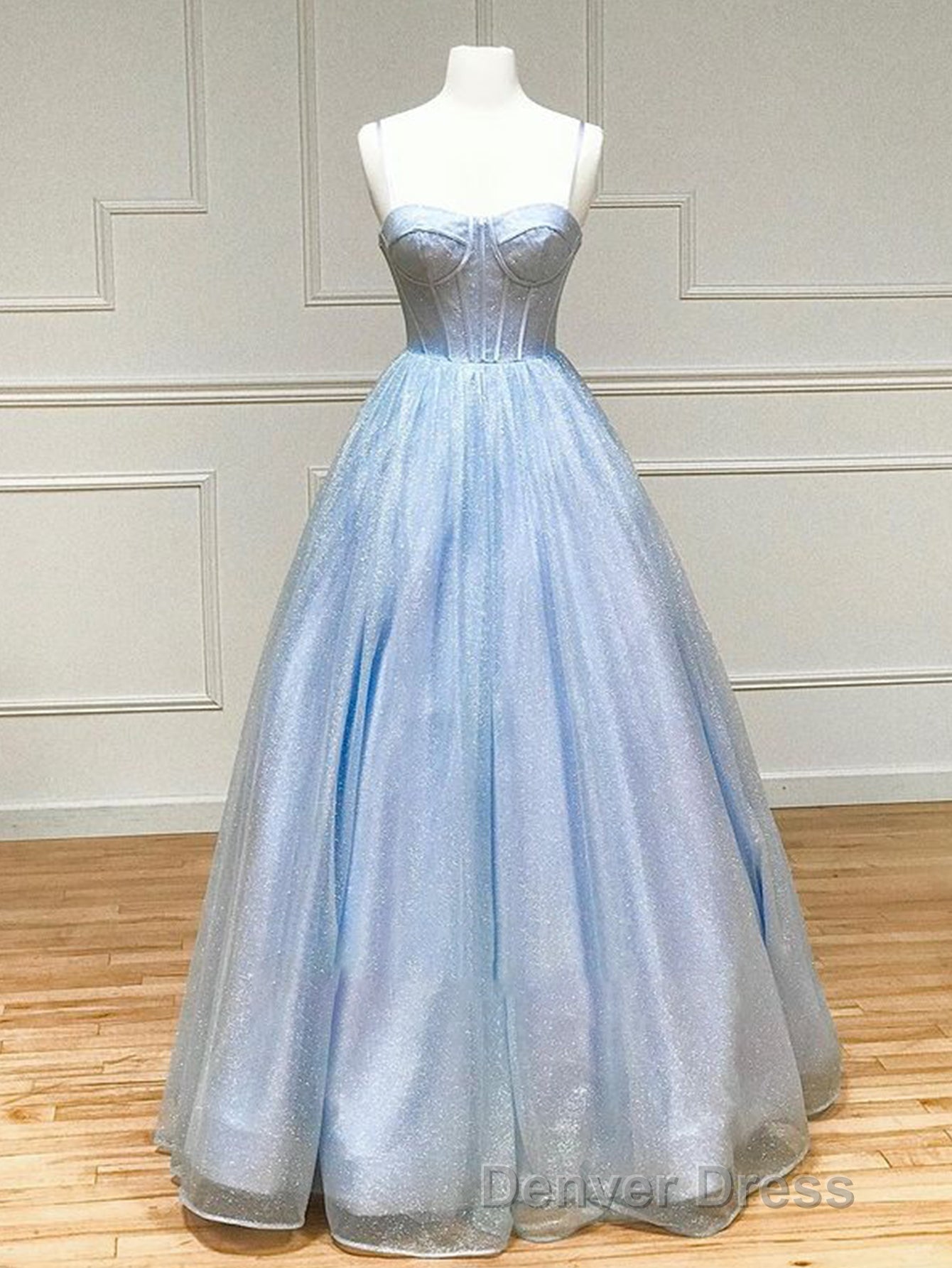 A Line Glitter Tulle Prom Dresses with Pockets