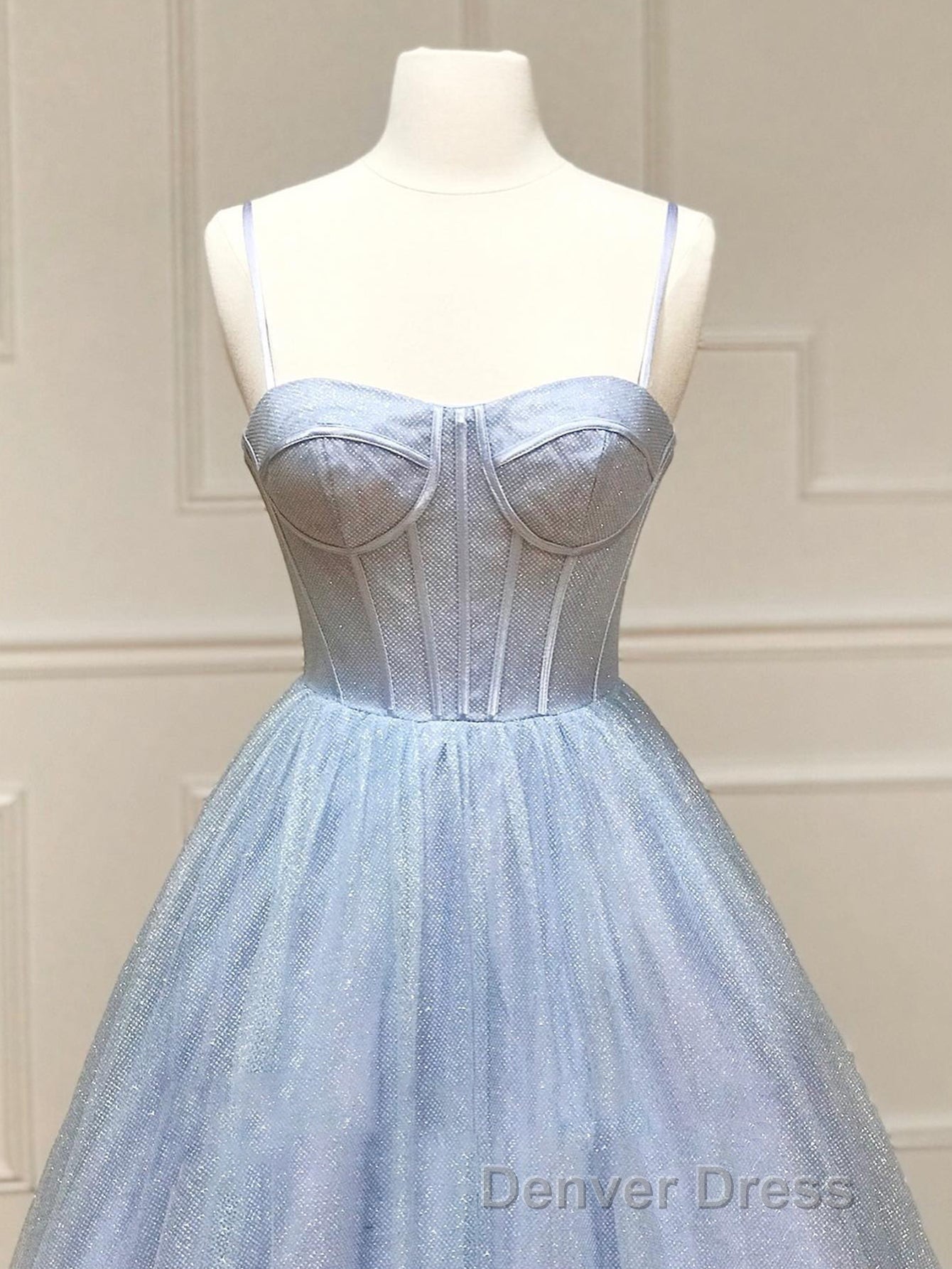 A Line Glitter Tulle Prom Dresses with Pockets