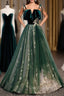 A Line Glittering Engagement Prom Dresses Strap Sleeveless Floor Length With Sequin
