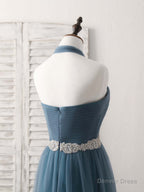 A Line Gray Blue Tulle Long Bridesmaid Dress Gray Blue Prom Dresses