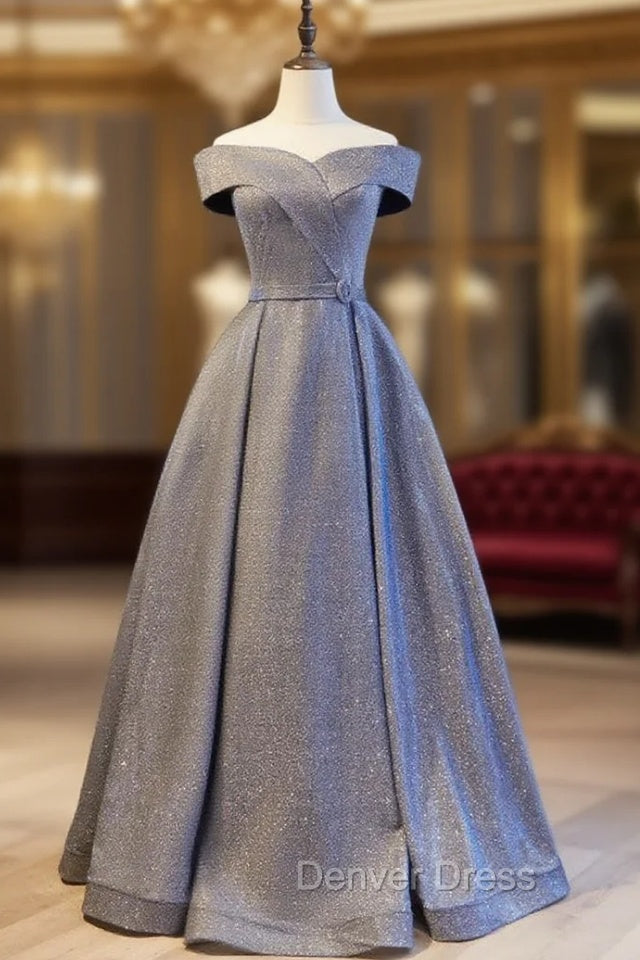 A-Line Gray Off the Shoulder Formal Prom Dresses Main image