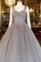 A Line Gray Sweetheart Neck Long Prom Dress, Gray Prom Dresses