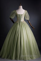 A Line Green Applique Prom Dresses Sweet Tulle Birthday Party Dresses
