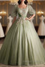 A Line Green Applique Prom Dresses Sweet Tulle Birthday Party Dresses