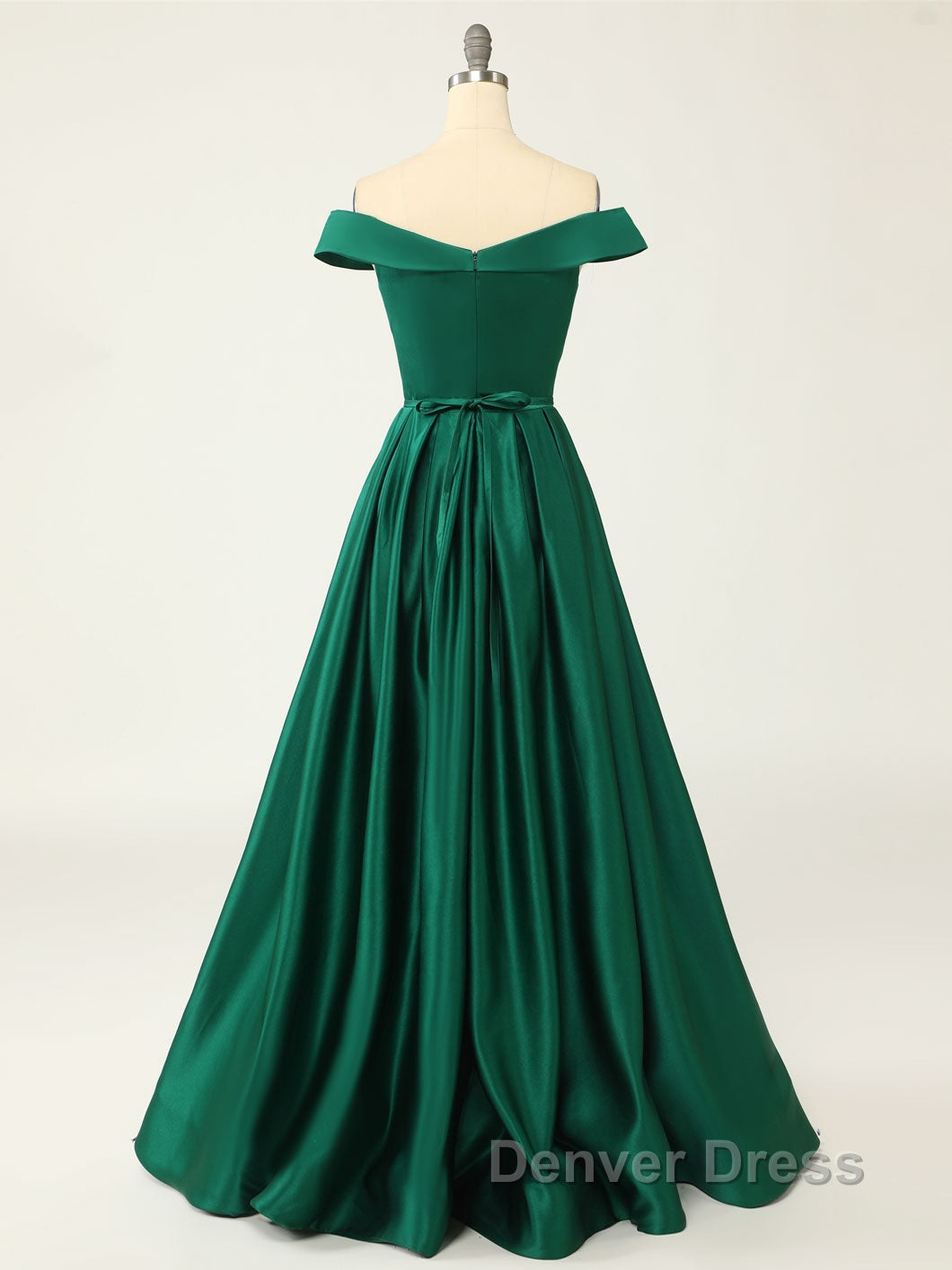 A-Line Green Off Shoulder Long Prom Dresses, Green Formal Evening Dresses