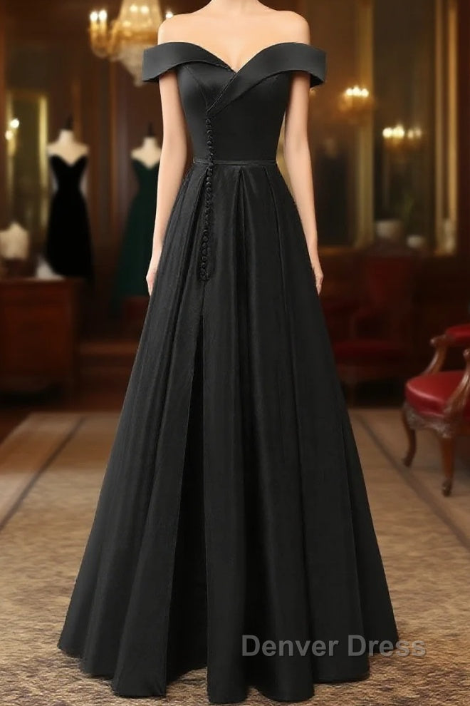 A-Line Green Off Shoulder Long Prom Dresses, Green Formal Evening Dresses Main image