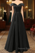 A-Line Green Off Shoulder Long Prom Dresses, Green Formal Evening Dresses