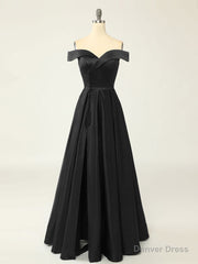 A-Line Green Off Shoulder Long Prom Dresses, Green Formal Evening Dresses
