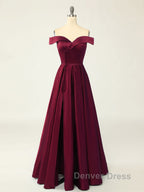 A-Line Green Off Shoulder Long Prom Dresses, Green Formal Evening Dresses