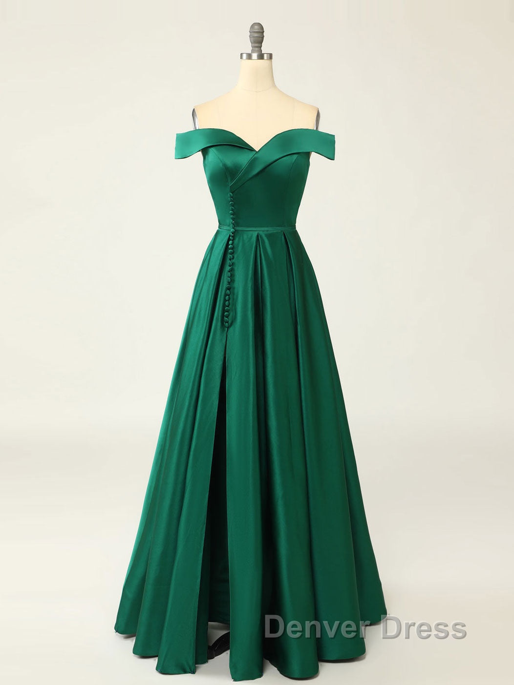 A-Line Green Off Shoulder Long Prom Dresses, Green Formal Evening Dresses