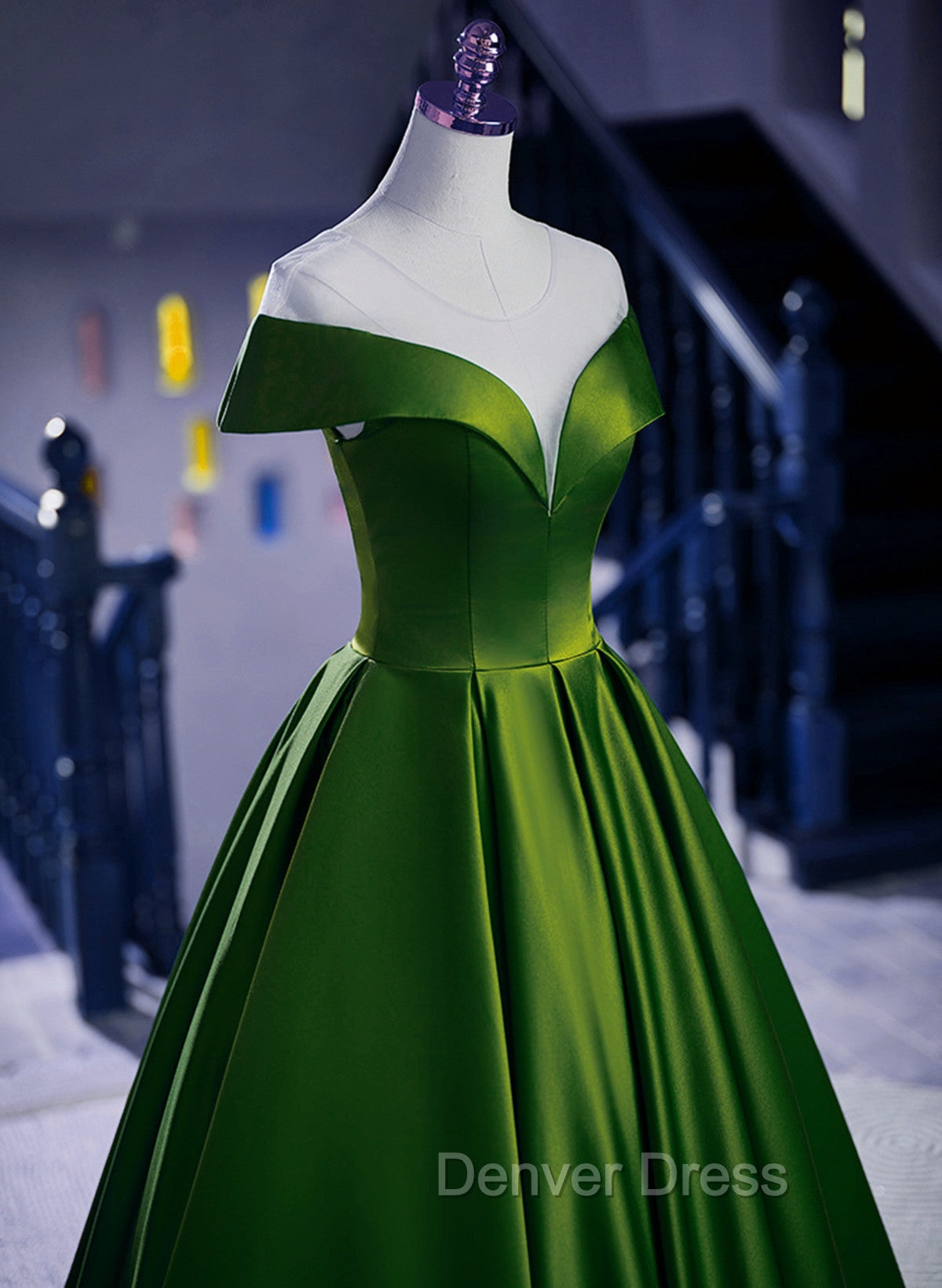 A Line Green Satin Floor Length Prom Dress, Green Long Prom Dresses