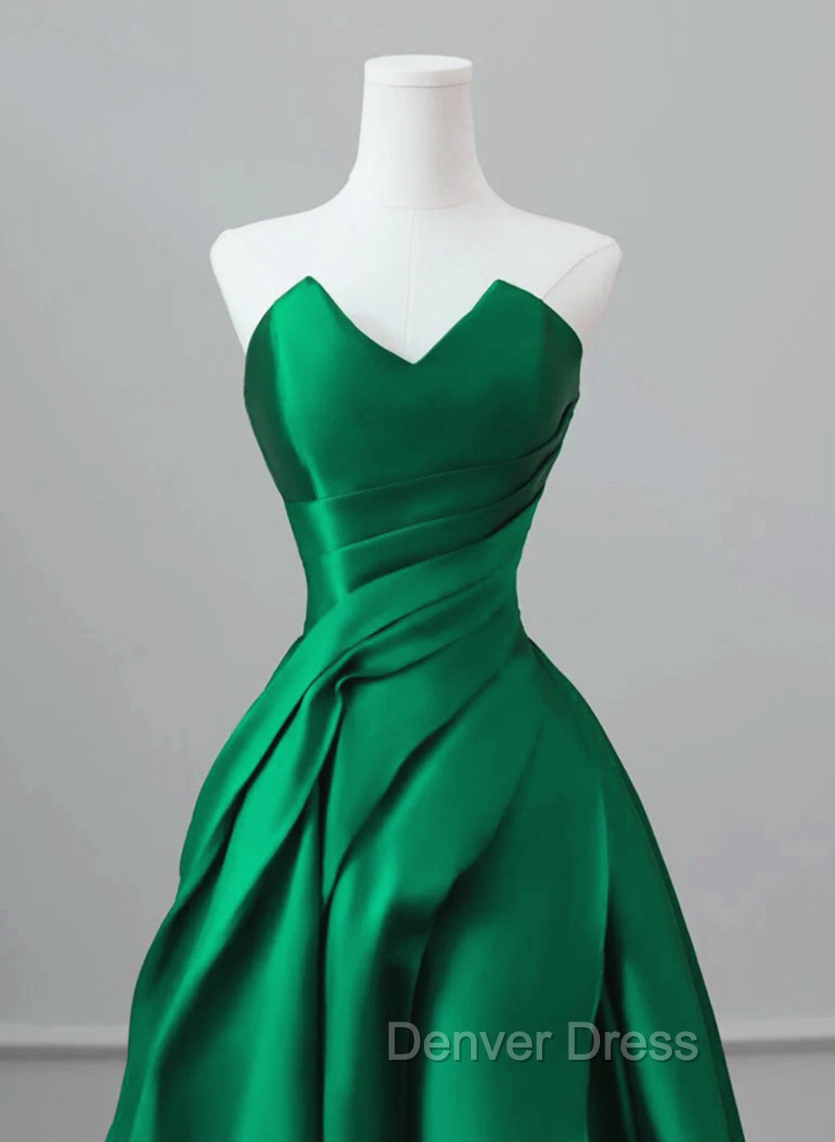 A Line Green Satin Lace up Floor Length Prom Dress, Green Satin Prom Dresses Secondary image