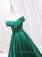 A-line Green Satin Sweetheart Formal Dresses, Green Long Evening Dresses Prom Dresses