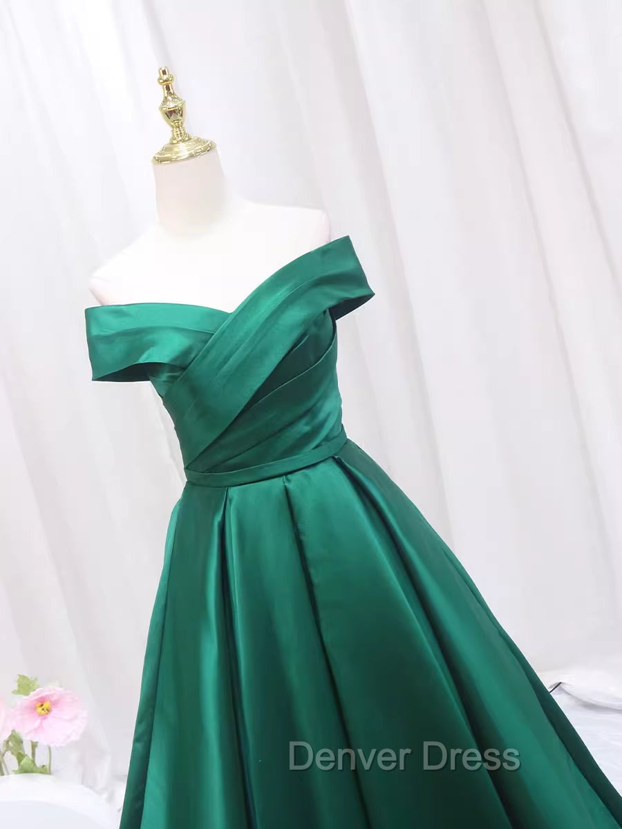 A-line Green Satin Sweetheart Formal Dresses, Green Long Evening Dresses Prom Dresses