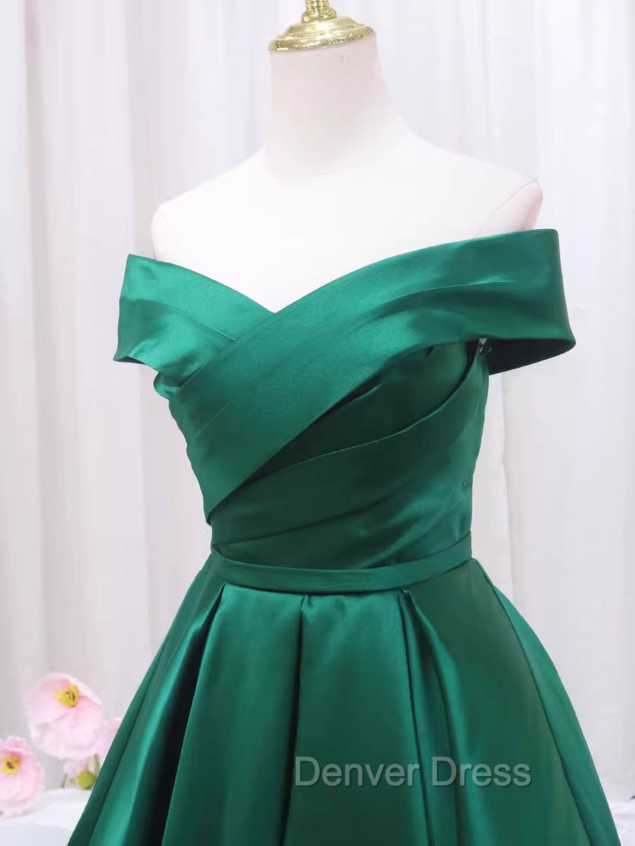 A-line Green Satin Sweetheart Formal Dresses, Green Long Evening Dresses Prom Dresses
