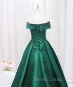 A-line Green Satin Sweetheart Formal Dresses, Green Long Evening Dresses Prom Dresses