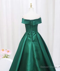 A-line Green Satin Sweetheart Formal Dress, Green Long Evening Dress Prom Dress