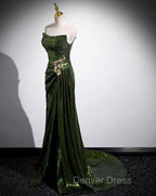 A Line Green Sequins Mermaid Long Prom Dress, Mermaid Sequins Green Prom Dresses