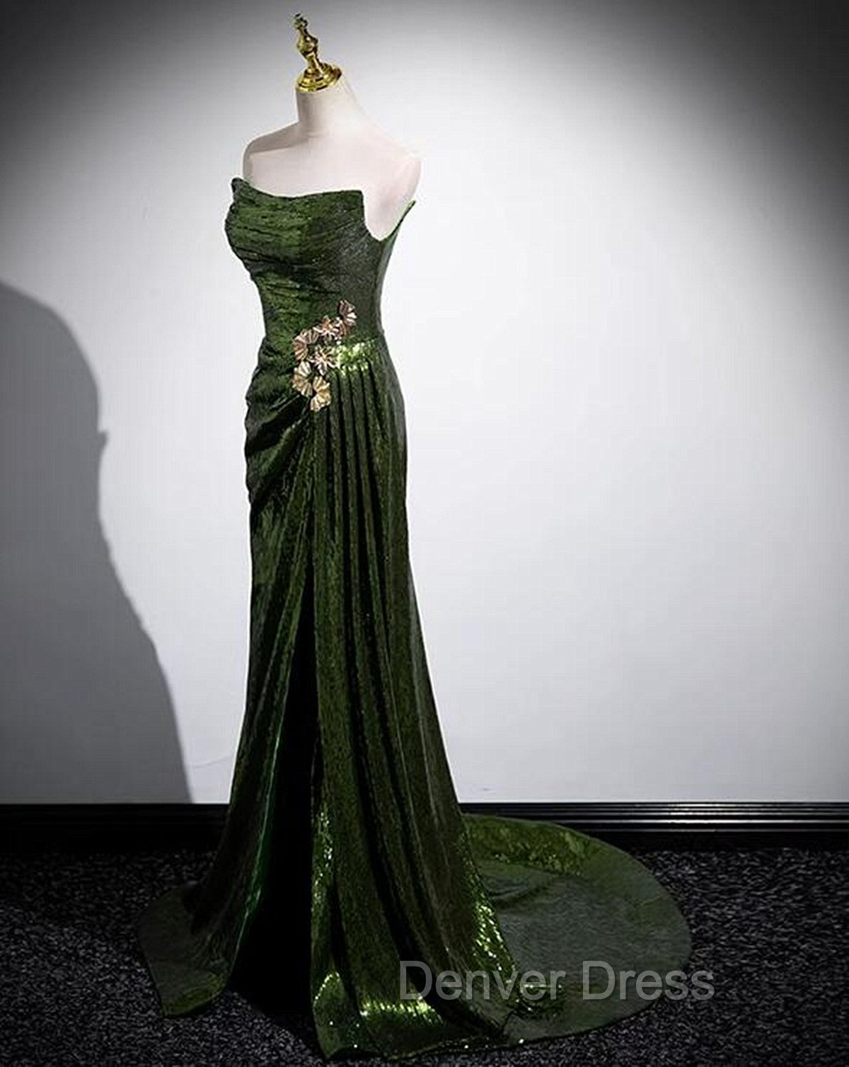 A Line Green Sequins Mermaid Long Prom Dress, Mermaid Sequins Green Prom Dresses