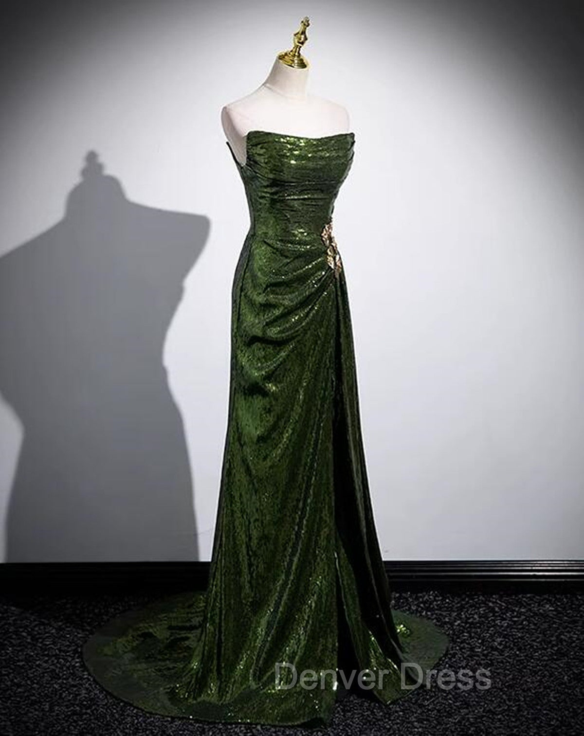 A Line Green Sequins Mermaid Long Prom Dress, Mermaid Sequins Green Prom Dresses