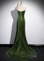 A Line Green Sequins Mermaid Long Prom Dress, Mermaid Sequins Green Prom Dresses
