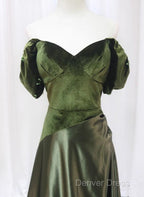 A-Line Green Sweetheart Velvet Long Prom Dress, Green Prom Dress