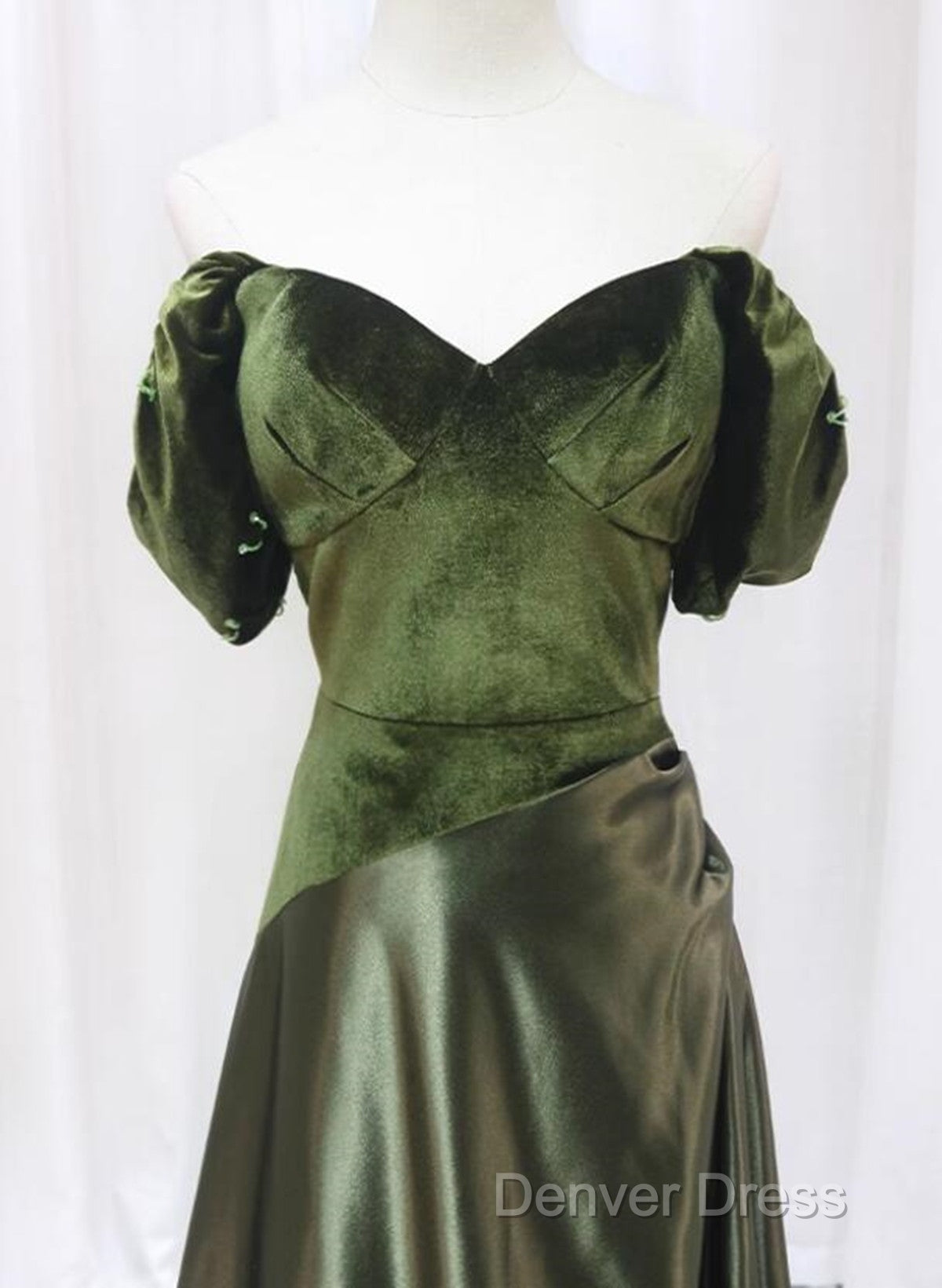 A-Line Green Sweetheart Velvet Long Prom Dress, Green Prom Dress