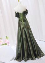 A-Line Green Sweetheart Velvet Long Prom Dress, Green Prom Dress