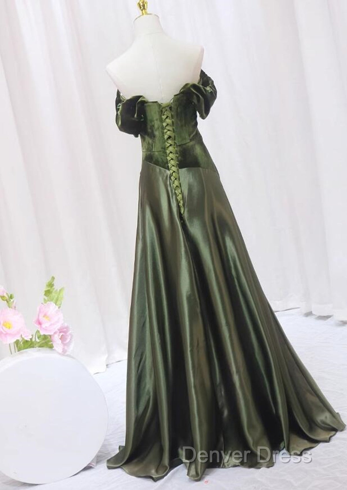 A-Line Green Sweetheart Velvet Long Prom Dress, Green Prom Dress