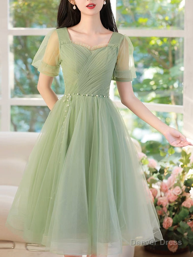 A-Line Green Tulle Short Prom Dress, Green Short Formal Dress Secondary image