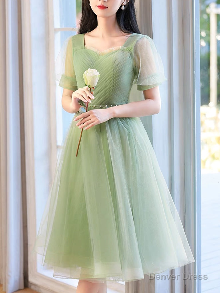 A Line Green Tulle Short Prom Dress, Green Short Prom Dresses Main image