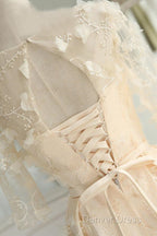 A Line Half Sleeves Tulle Homecoming Dresses With Appliques