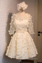 A Line Half Sleeves Tulle Homecoming Dresses With Appliques