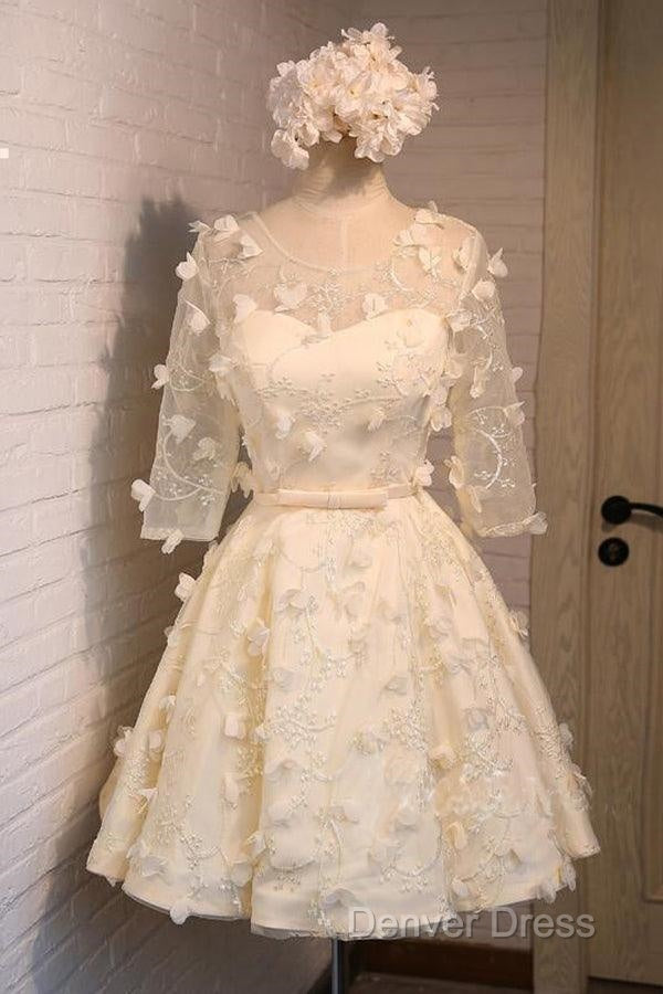 A Line Half Sleeves Tulle Homecoming Dresses With Appliques