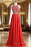 A-Line Halter Backless Chiffon Beading Sequins Prom Dresses