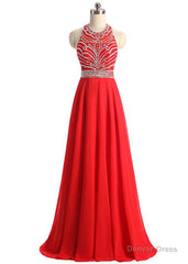 A-Line Halter Backless Chiffon Beading Sequins Prom Dress