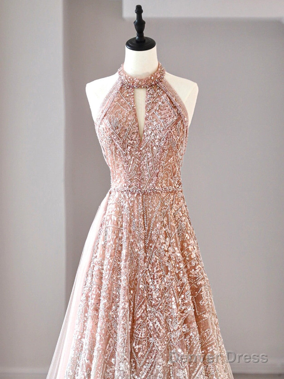 A Line Halter Neck Sequined Tulle Long Prom Dress Secondary image