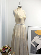 A-line Halter Ruffles Floor-Length Dress